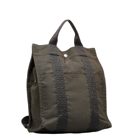 💝HERMES YALE LINE MM Rucksack Backpack Gray Black Canvas PADLOCK & KEY🍀 - Picture 8 of 13